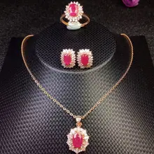 Натуральный рубиновый набор 1 шт. кулон 1 шт. кольцо 1 пара серьги-гвоздики серебро 925 пробы 0.6ct* 4 шт драгоценный камень# SB18121014