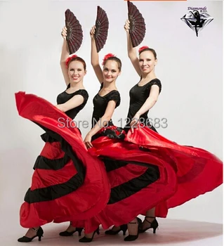 Vestido largo De Flamenca para mujer, nuevo, a la moda, barato, Bullfight español, Negro, Rojo