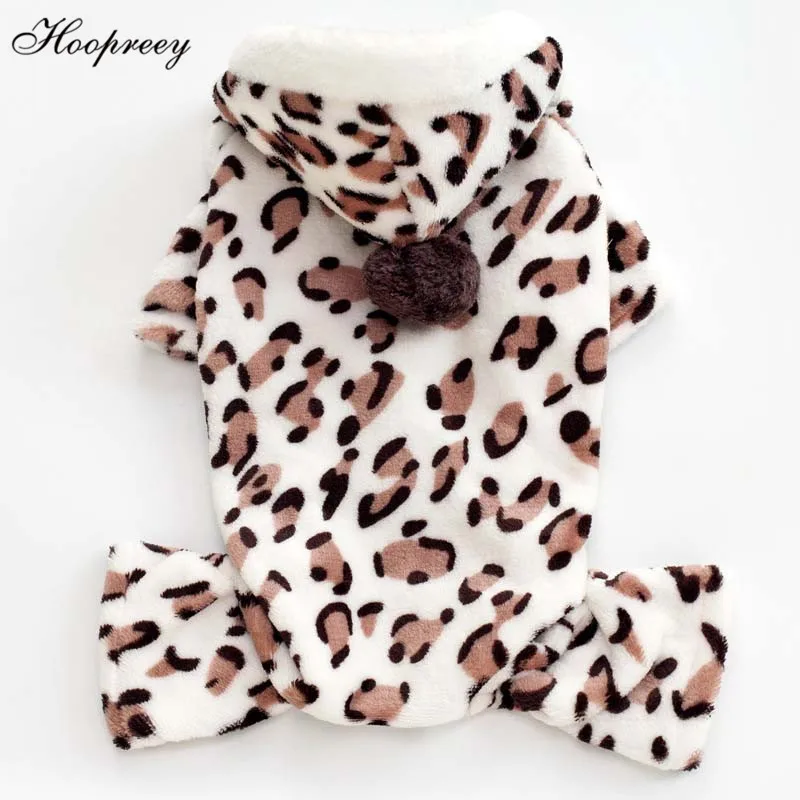 New Leopard Print Dog Jumpsuits Fashion Hoodie Dog Clothes Soft Fleece ...