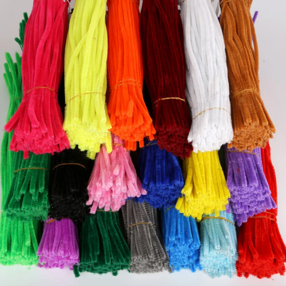 New 100PCS Multicolor Mixed Plush Iron Wire Flexible Flocking Craft Sticks  Pipe Cleaner Creativity Developing Kids DIY Toys