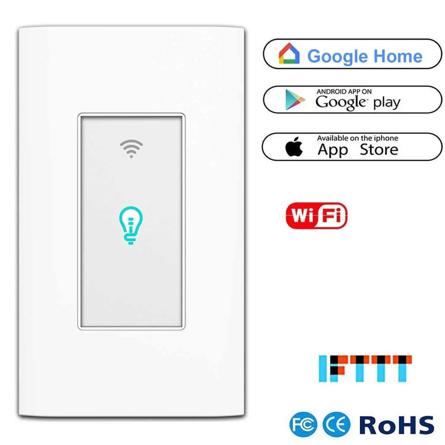 

Smart Light Switch WiFi Wall Wireless Touch Switch Compatible Alexa Home Remote Control Appliances Timing Function Overload