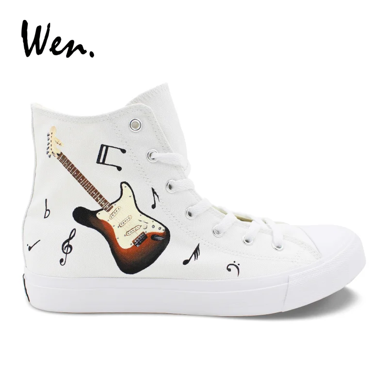 Wen Hand Painted Shoes Original Design Music Notation Guitar High Top