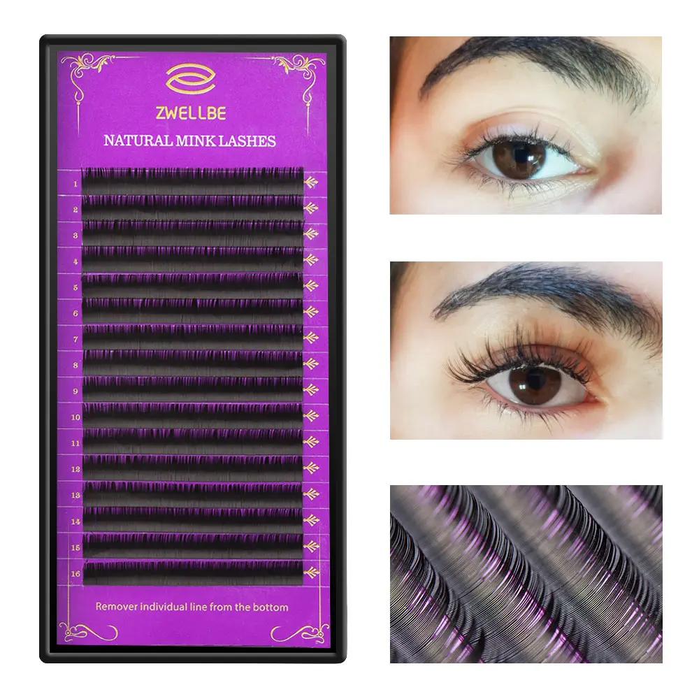 

zwellbe 16Rows Faux Mink Individual Eyelash Extension J/B/C/D Curl Extended Lashes Pro Soft Mink False Eyelashes Extension Cilia