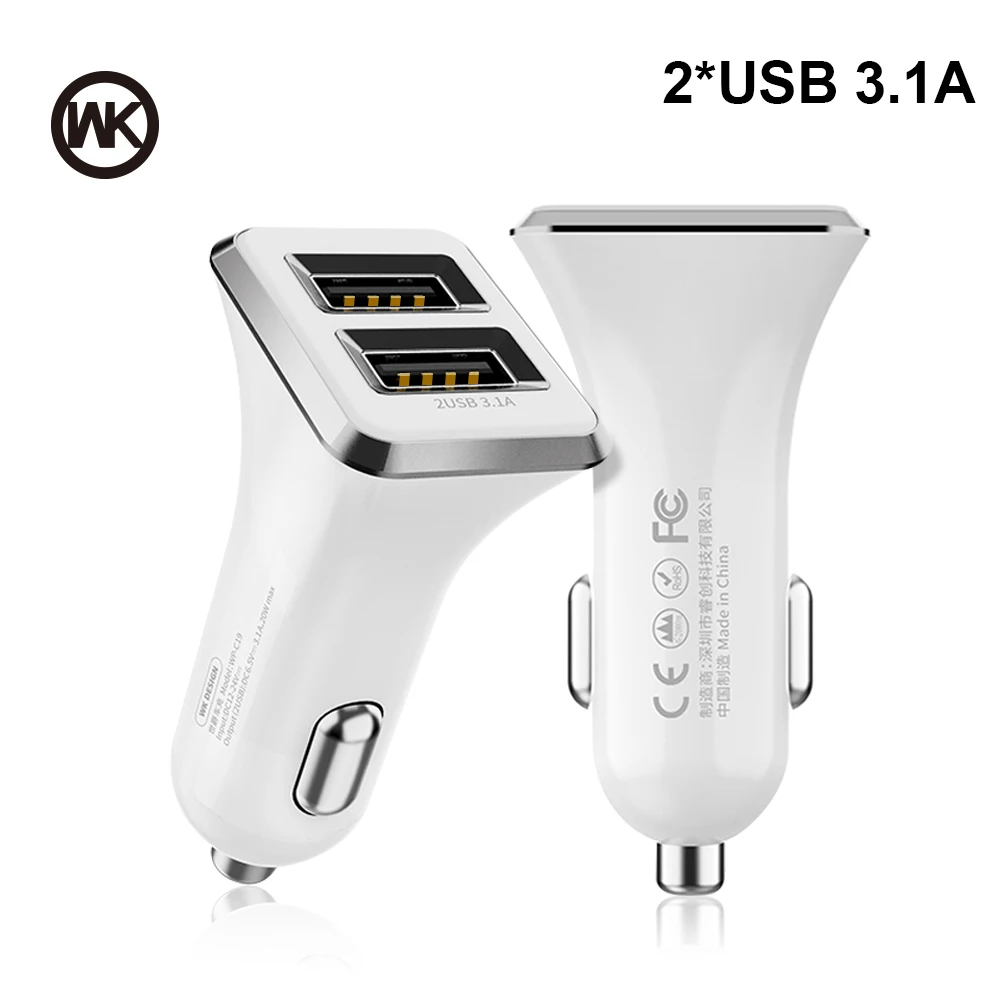 WK Dual USB Quick Charge QC 3,0 Автомобильное зарядное устройство для iPhone samsung usb type C PD быстрое зарядное устройство для мобильного телефона быстрое зарядное устройство для автомобиля - Тип штекера: White 2 USB 3.1A