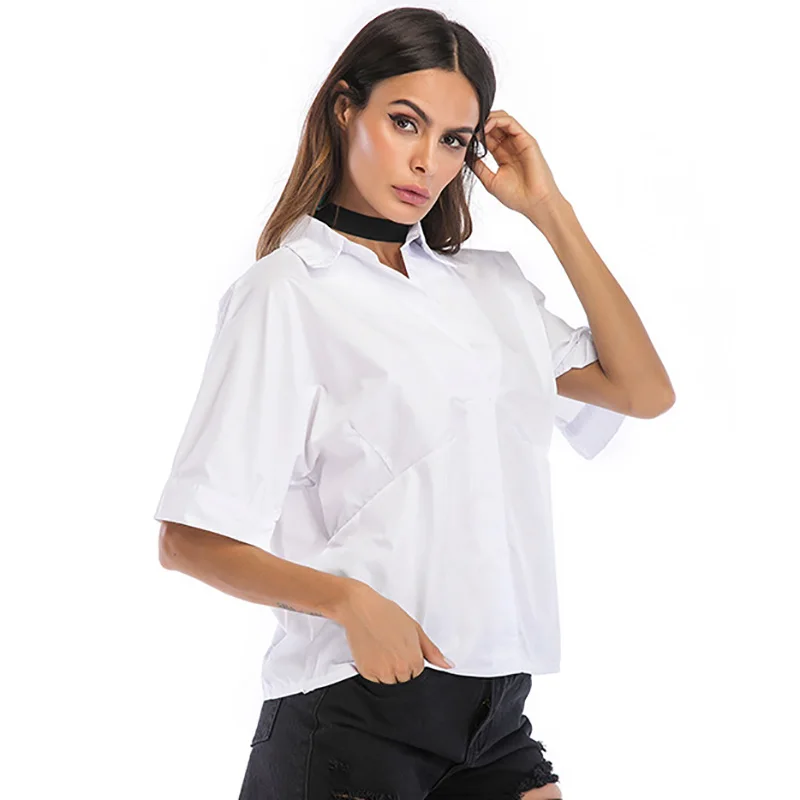 BONGOR LUSS Loose Casual Shirt Top Women Turn-down Collar Short Seeve Summer Tops 2018 Fashion Ladies Shirts White Women Blouses (4)