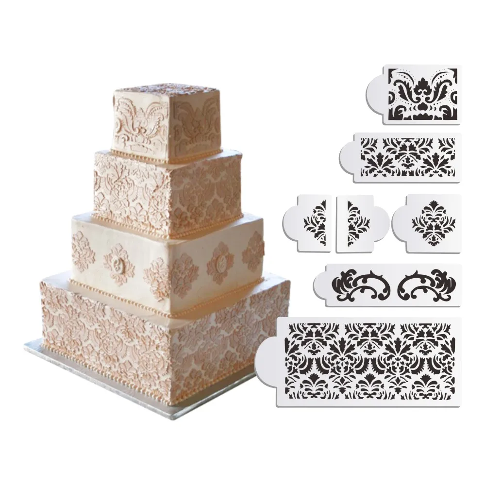 7 шт./компл. Martha Stewart's Damask торт декоридекорирование боков торта формы свадебный торт stencil инструменты для украшения торта