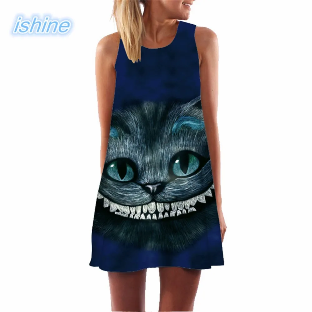 

2018 Summer New T shirt Women Cat Head 3D Digital Printed Sleeveless Tee Shirt Top Female 8 Model