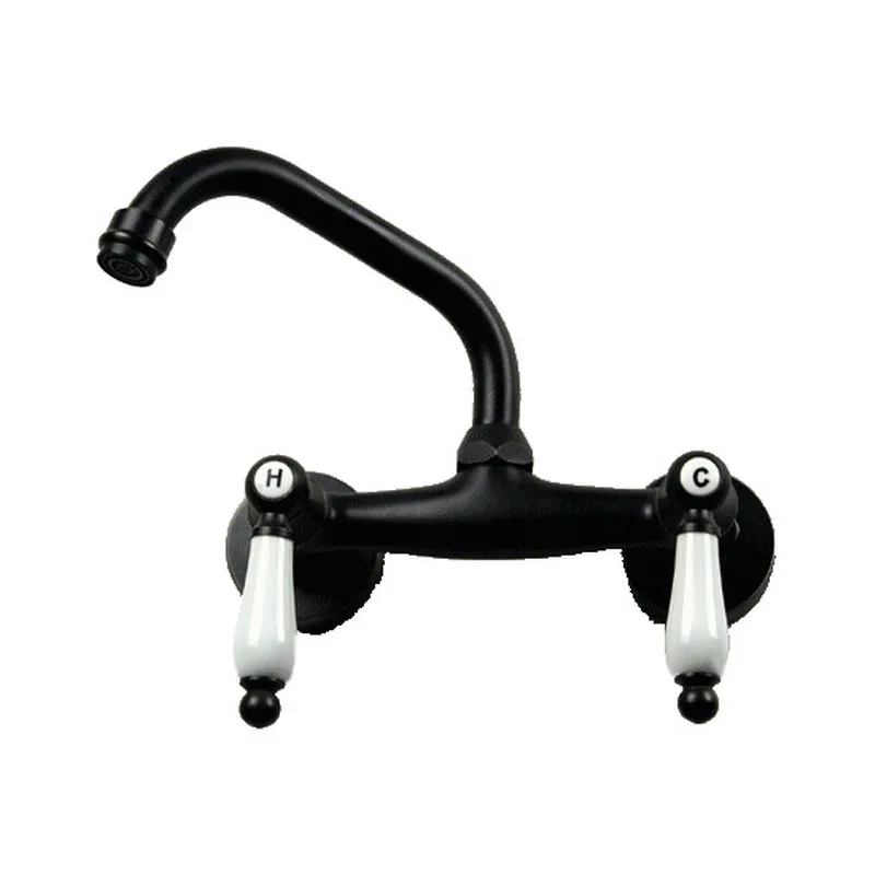 Black Oil Rubbed Bronze Wall Mounted Dual Porcelain Handles Kitchen Bathroom Vessel Sink Faucet Mixer Taps ahg001