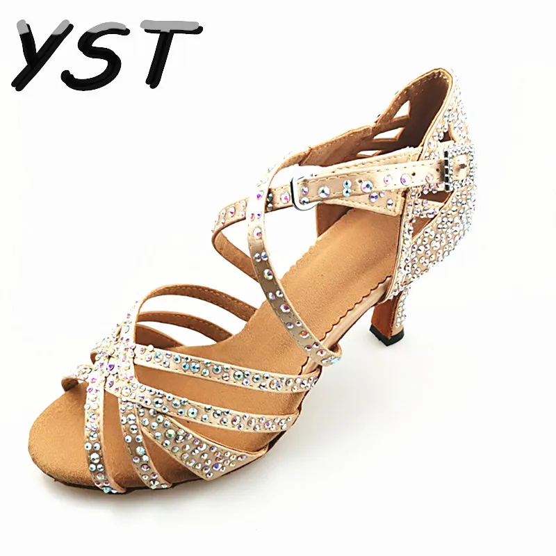 

Women Party Dance Shoes Satin Shining Rhinestones Soft Bottom Latin Dance Shoes 5CM-10CM heel Woman Salsa Dance Shoes