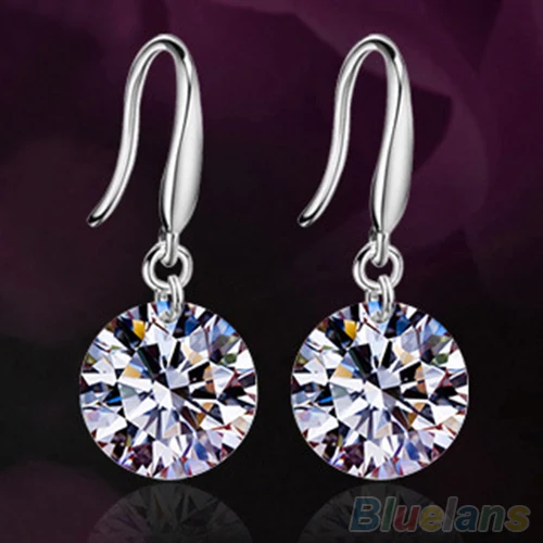 

Women Silver Plated Fashion Drop Hook Round Dangle CZ Cubic Zirconia Earrings 88SG