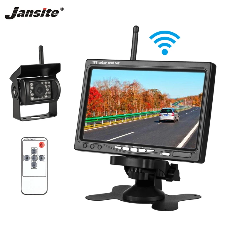 

Jansite 7 inch Car Monitor Wireless car display 2 Video Input DVD input Rear View Camera remote control 12-24V Bus Work Car