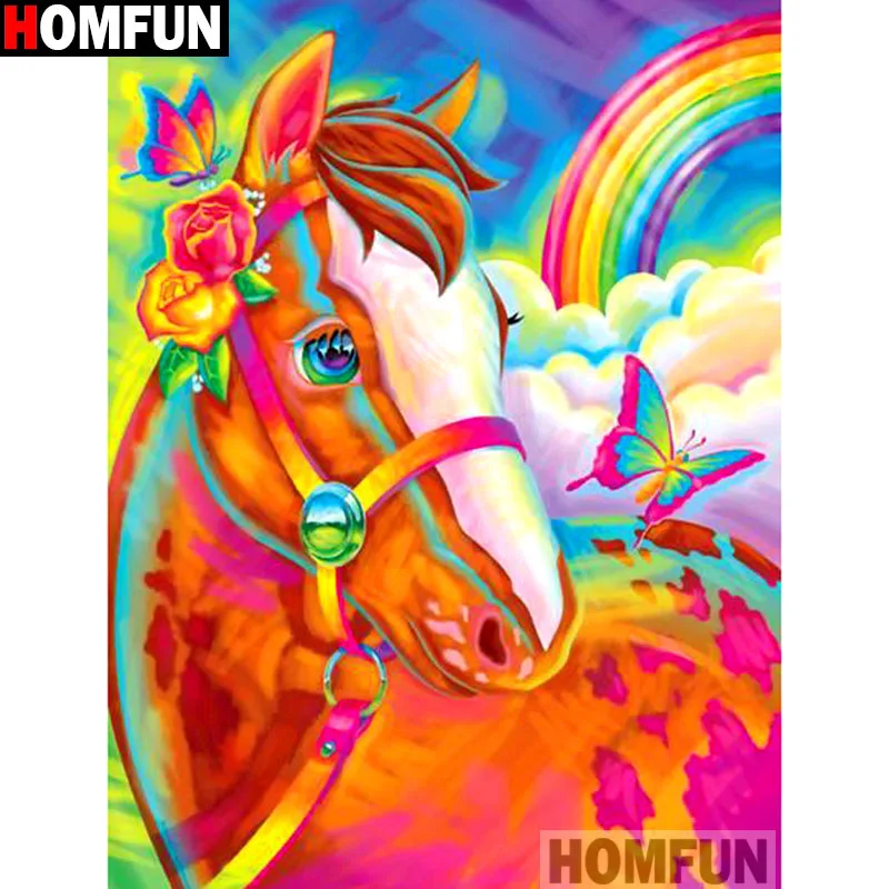 Алмазная живопись HOMFUN мультяшная лошадь картина с полными квадратными/круглыми