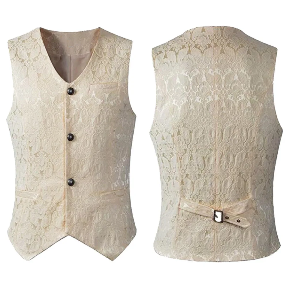 

Middle Age Renaissance Knight Costume Medieval Vest Sleeveless Top Shirt Vintage Male Jacquard Short Vest