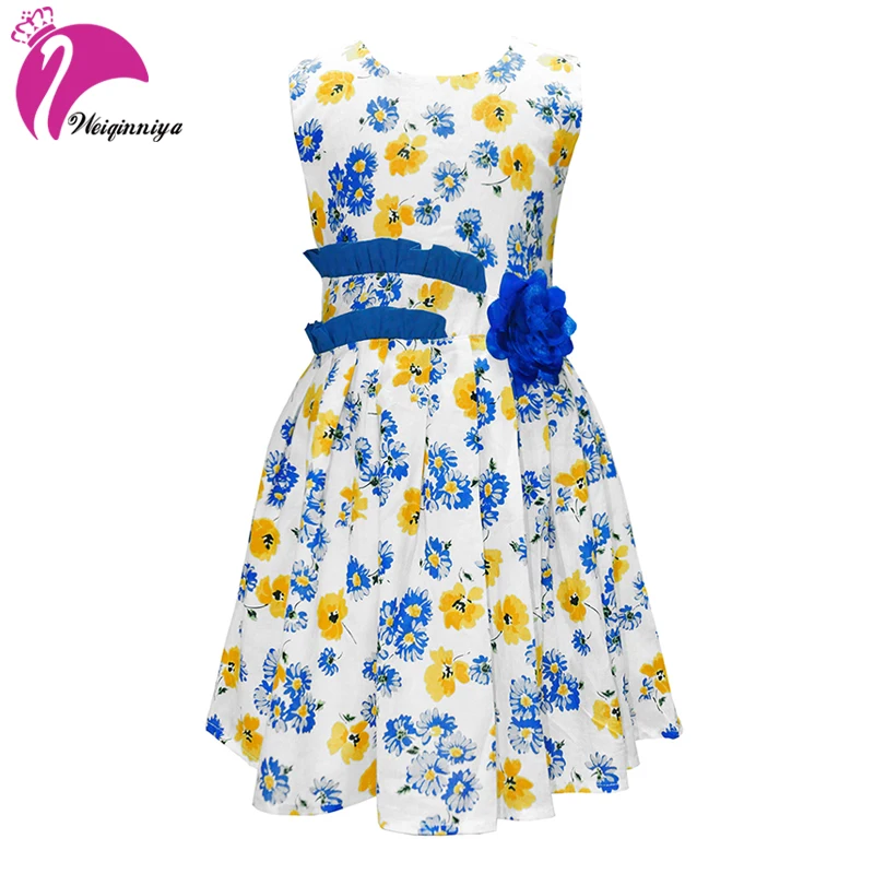 

Floral Girls Dresses Printing Small Fresh Sleeveless A-line Girl Dresses Country Style Brand Princess Girl Child Dress