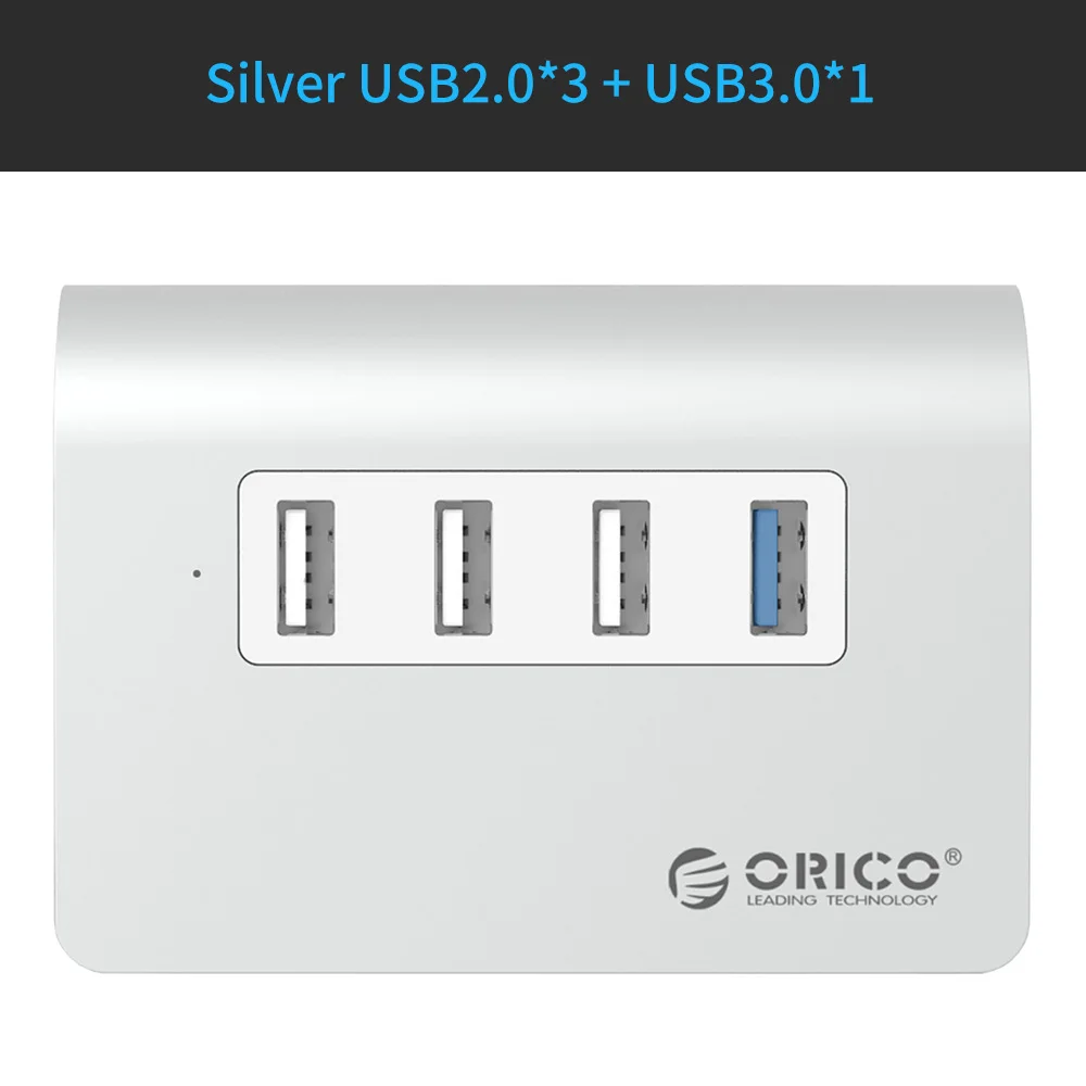 ORICO M3H4 usb-хаб 4 порта USB 3,0 концентратор и 1 порт USB3.0 5 Гбит/с и 3 порта USB2.0 480 Мбит/с Алюминиевый сплав настольная ступица Mac дизайн - Цвет: Silver 1 Port USB3.0