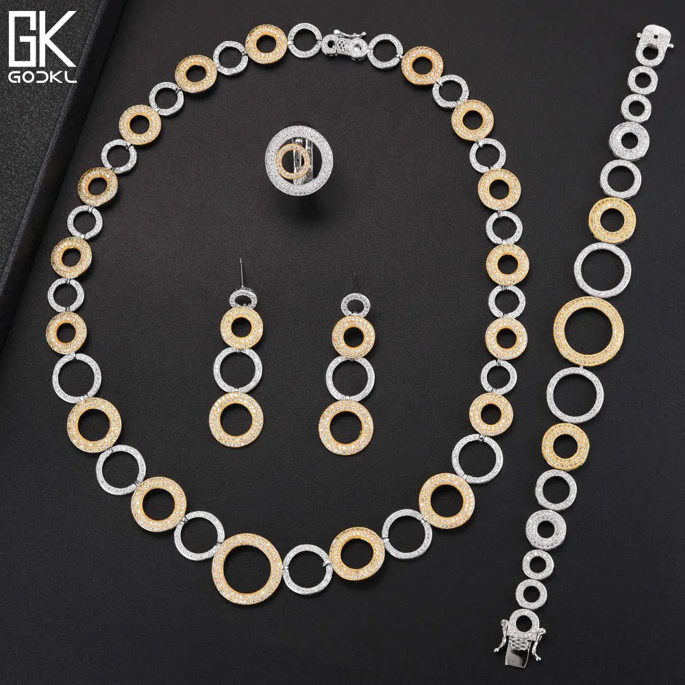 

GODKI Elegant Bubble Circle African 4pcs Bridal Zircon Jewelry Sets For Women Party Dubai Nigeria Crystal Wedding Jewelry Set