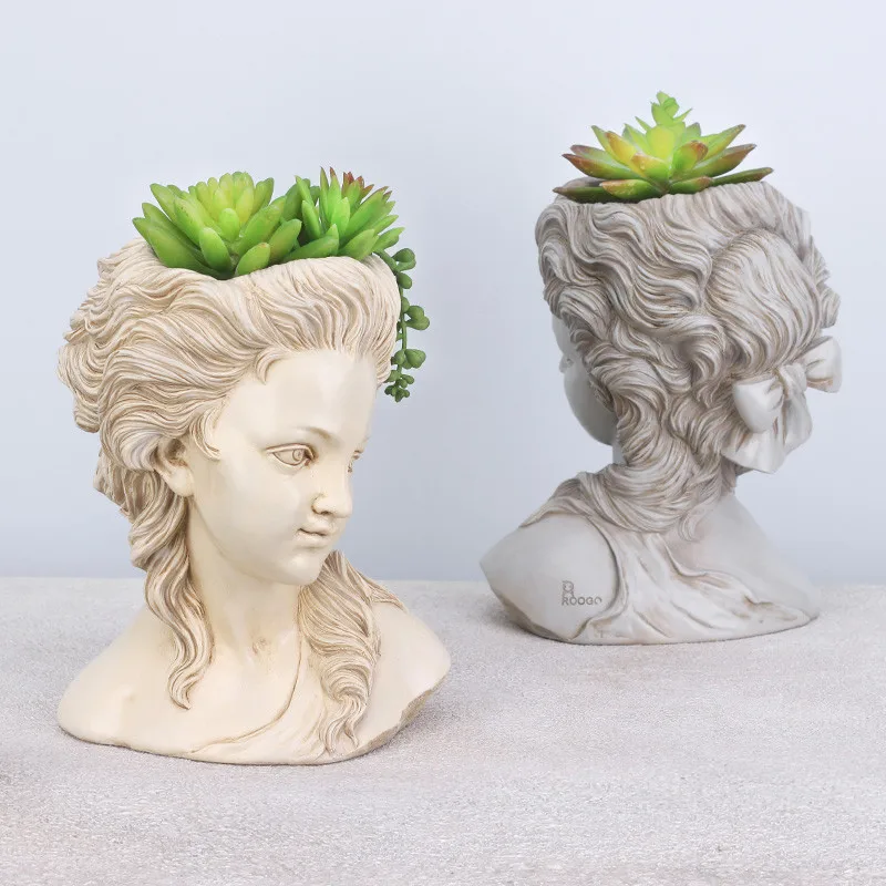 Creative Human Head Greek Girl Fleshy Flower Pot Resin Vase without Flower Home Model Room Decoration Ornaments