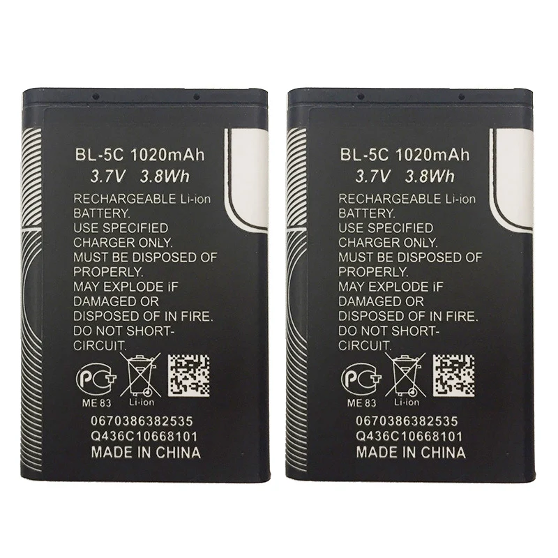 2pcs New 1200mah BL 5C BL 5C mobile Cell phone battery for nokia 6600 N70 N71 N72 N91 E60