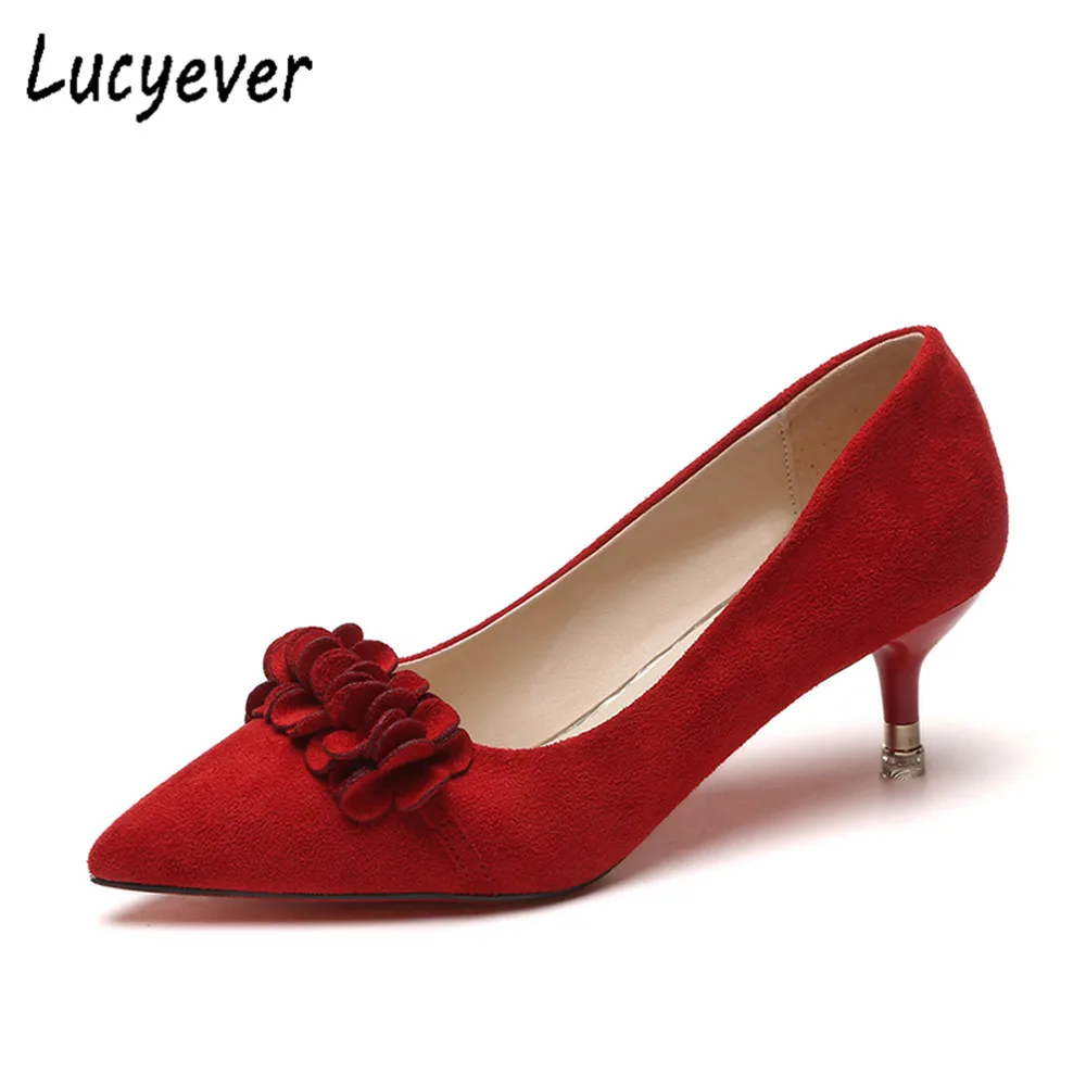 

Lucyever Women Pumps High Heels Shoes Concise Nubuck Leather Thin Heels Dress Shoes Pointed Toe Shallow Single Shoes Woman