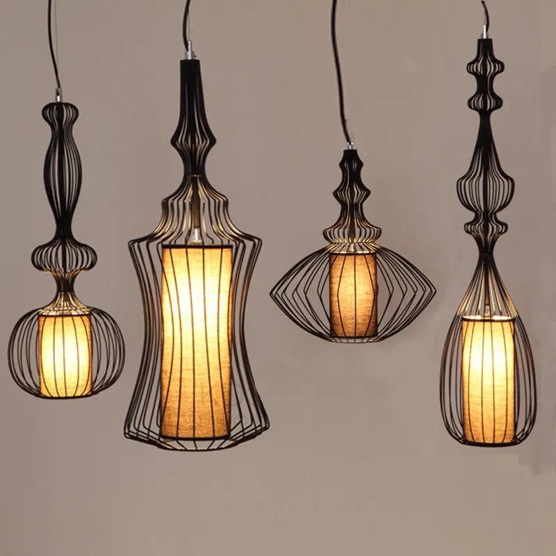 Black-White-4PCS-Set-Fabric-Metal-Iron-Loft-Modern-Pendant-Lamps-Design-Denmark-Rustic-Lighting-for