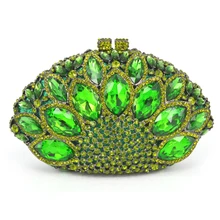 New Design Peacock Shape Evening Bag Green Stone Crystal Luxury Clutch Bag Diamond Ladies Handbags Party Purse Wedding Bag 88151