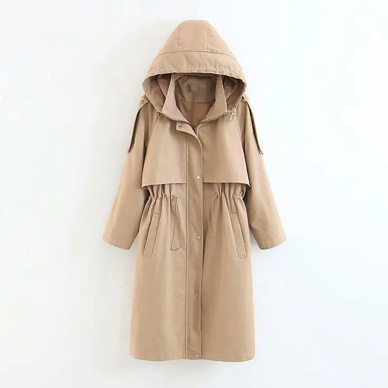 Goodelisa D'hiver Femmes Tranchée vent À Cardigan Air Long Plein En Manteau Femelle Rivet Survêtement Coupe Capuchon Kaki Mode xfAxr