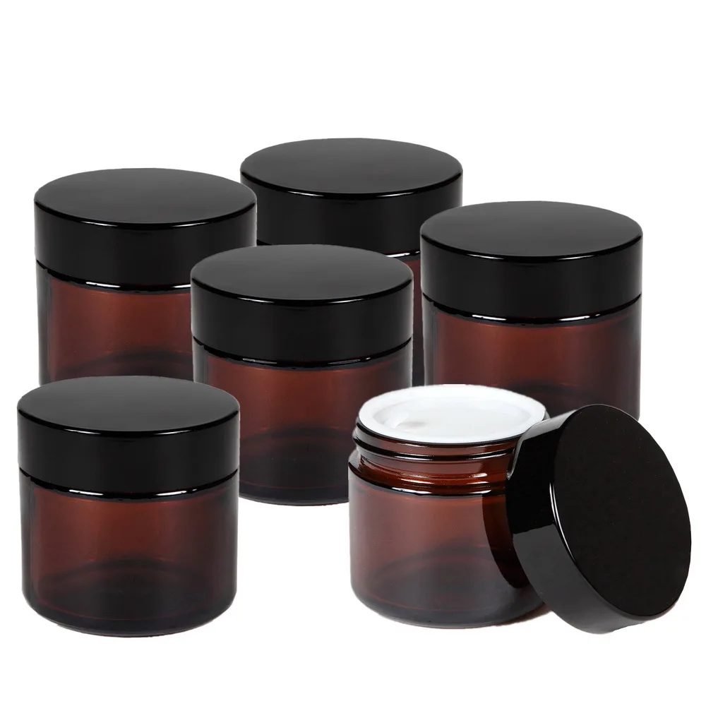 6 X 50g Round Amber Glass Jar Straight Sided With Black Plastic Lid Cap Inner Liner for Cream Salve Homemade Lotion Cosmetics energetic 165x165mm ender 2 upgrade black pei pro double sided textured pei magnetic spring steel build plate print bed