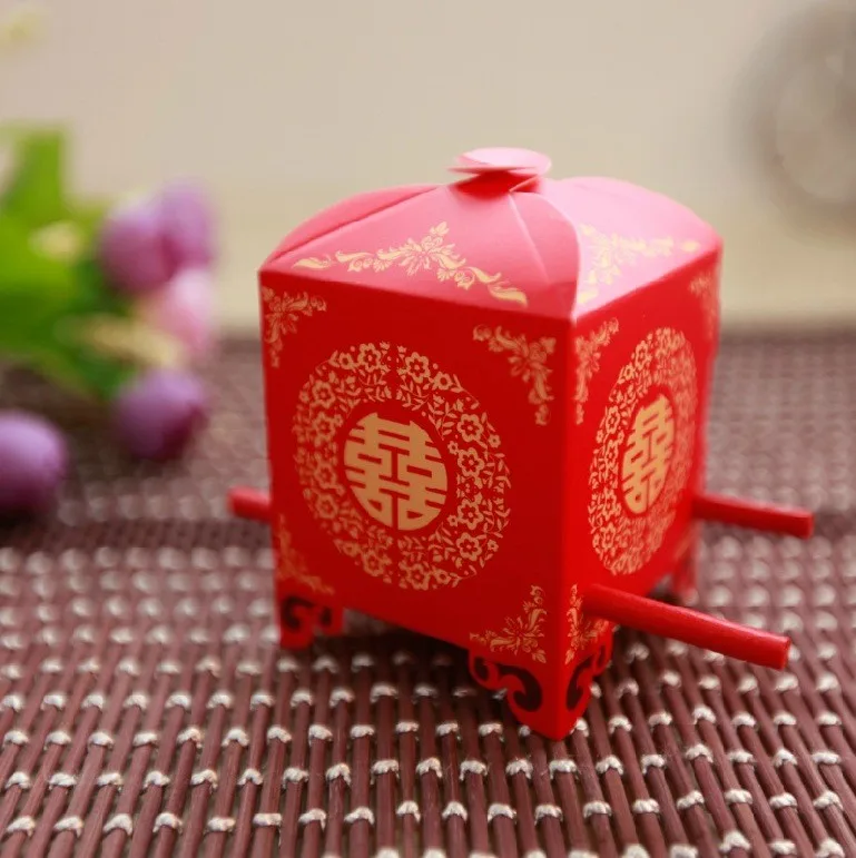 Китайский Азиатский стиль красный двойное счастье седан стул свадьба коробка 50 шт./лот вечерние Подарочная коробка конфет