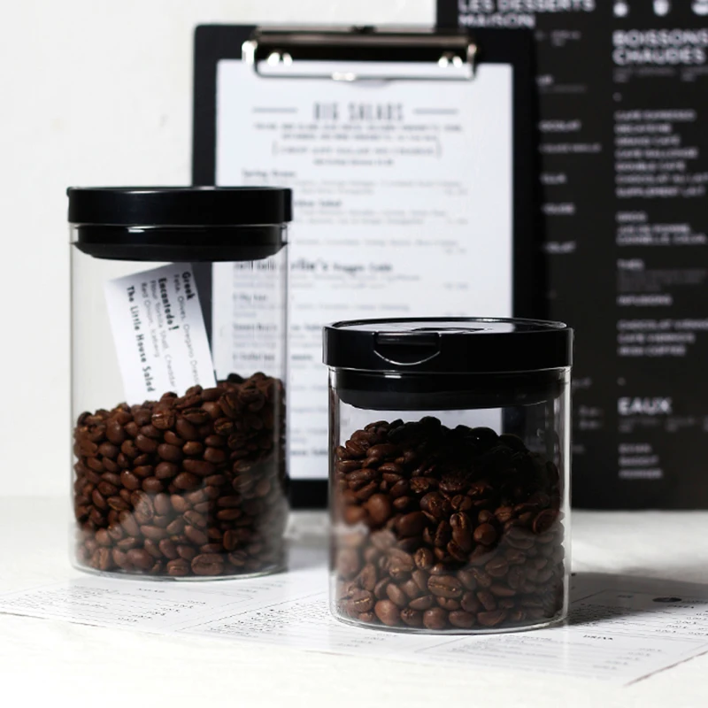 Черная крышка Кофейные зерна порошок бутылки стеклянные для хранения влагостойкие уплотнение 150 г/250 г Кофе Jar Кухня Бытовые аксессуары
