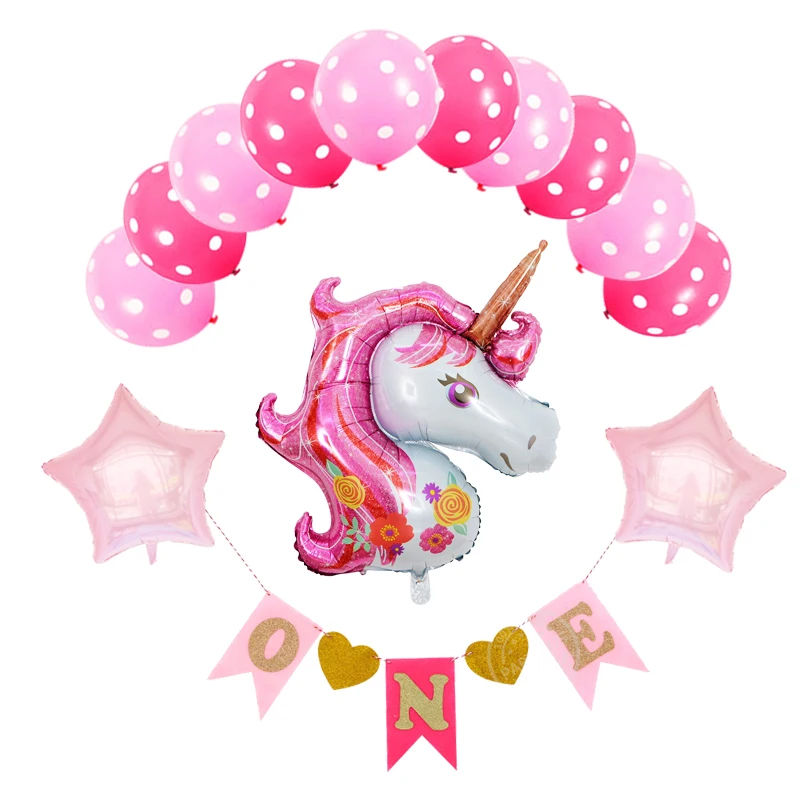 

14pcs large Unicorn Balloon Pink Latex Unicorn 1st banner flag Baloon Unicorn Party Decoration Birthday Party Decor Kids Favors