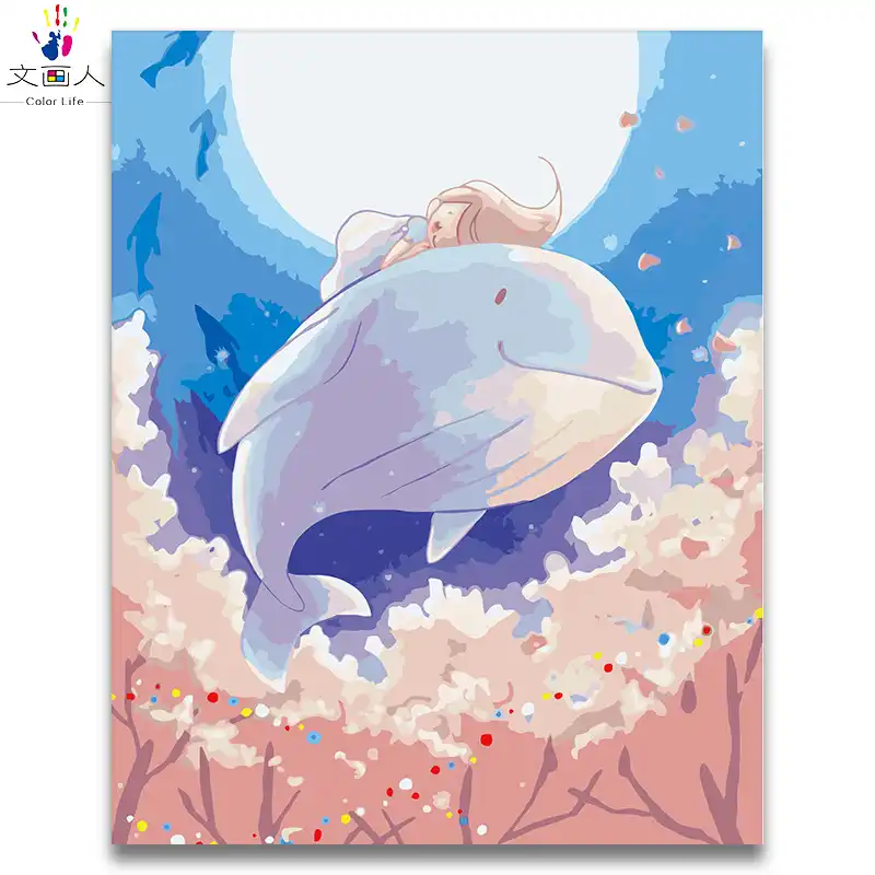 漫画アニメデジタル番号クジラと女の子絵画海クジラかわいい動物の子供の部屋装飾 Paint By Number Aliexpress