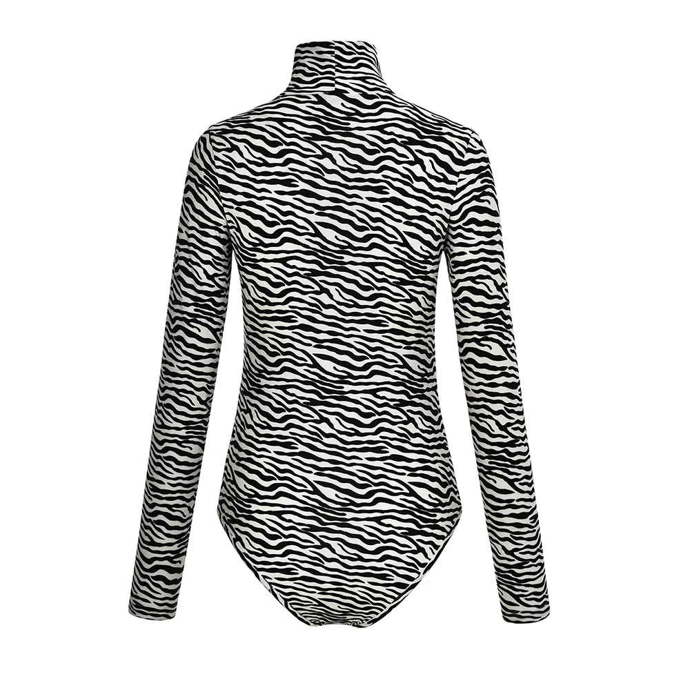 Zebra-stripe print комплект для женщин Sexy Bodycon Skinny body suit Водолазка с длинным рукавом комбинезон с принтом комбинезоны