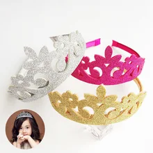 Nova Linda Princesa Coroa Headband Glitter Feltro Tiara de Prata Do Ouro Do Vintage de Presente de Aniversário crianças Cabeça Acessórios Meninas Headwear