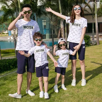 

New parent-child summer dress travel holiday suit cotton printed short-sleeved T-shirt XL family suit cotton casual wear