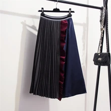 Falbala сплайсинга Bump Цвет плиссированная юбка юбки для женщин темперамент Асимметричная юбка средней длины Женские базовые юбки Vestido