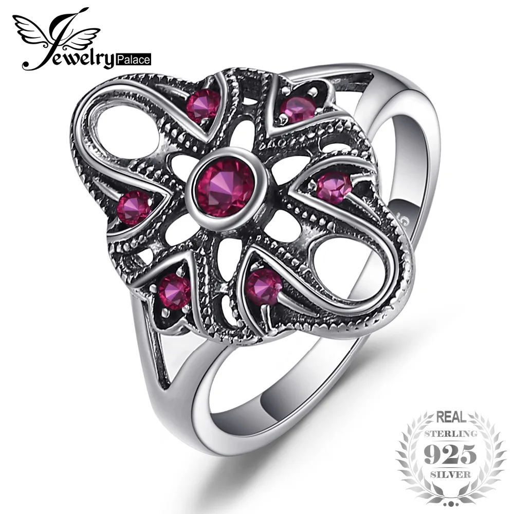 

JewelryPalace Vintage Exaggerated 0.3ct Created Ruby Ring 925 Sterling Silver Fine Jewelry New Gift for Women Finger Ring