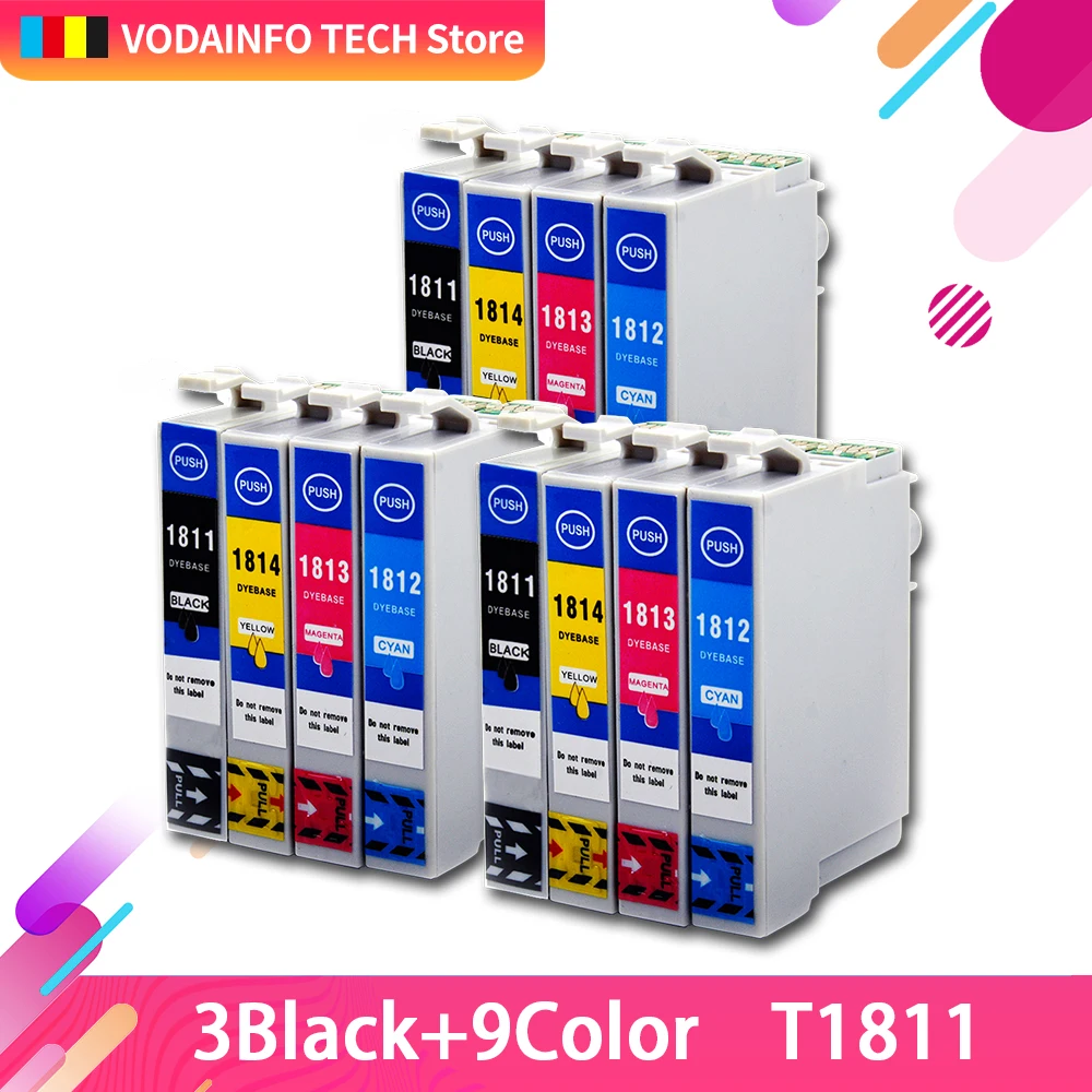 

12x XP-102 Ink Cartridges T1811 T1812 T1813 T1814 chip for XP-202 XP-205 XP-30 XP-302 XP-305 XP402 XP405 XP215 XP-312 XP-415