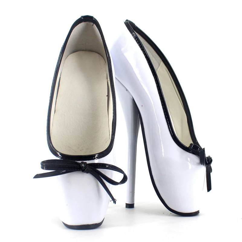 

Sorbern Sexy Fetish Shoes Unisex Ladies Ballet Shoes Women 7 inch High Heels Bow Tie Shiny Patent Leather Stand Toe Dance Shoes