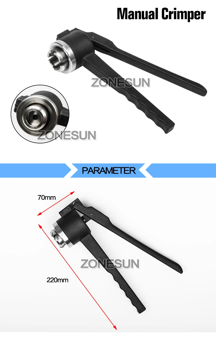 ZONESUN ZS-PVC2 13/15/20mm Máquina taponadora de botellas de penicilina manual