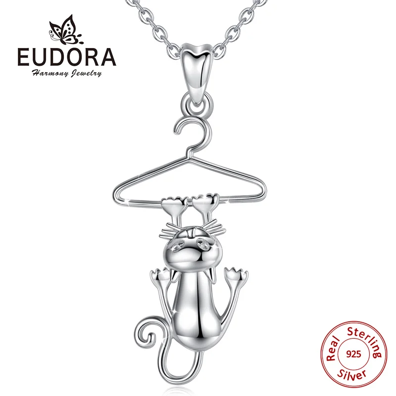 Юдора Настоящее серебро 925 пробы забавный кот кулон ожерелье в виде животного стерлингового серебра ювелирные изделия для женщин Изысканный вечерние подарок D412