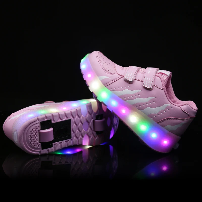 Eur28-43 кроссовки с двумя колесами и зарядкой от usb, светящийся светодиодный светильник, обувь для роликовых коньков, обувь для мальчиков и девочек