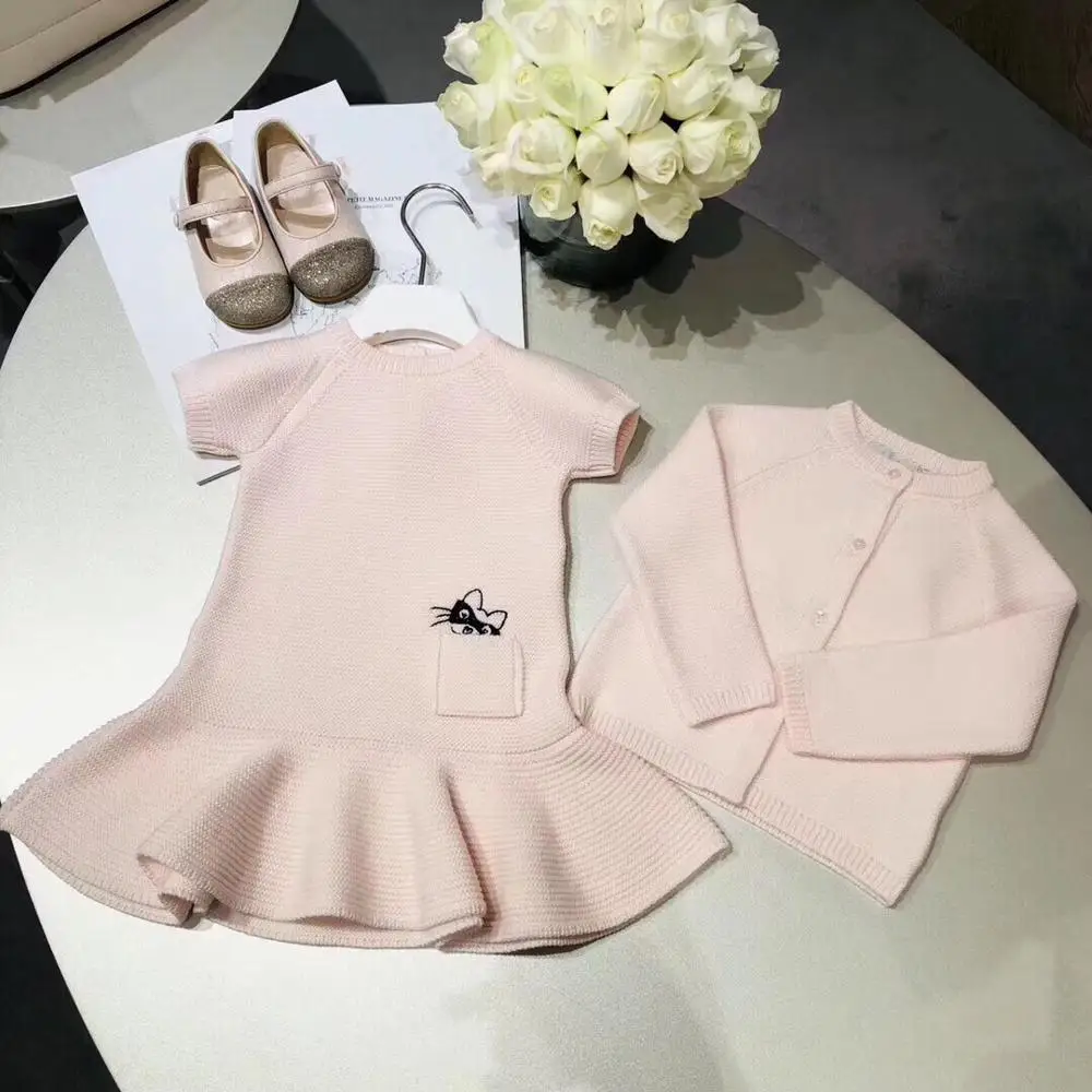

High End Customized Pre-Order 90-150CM Princess Knitted Dress for Baby Girls Pink Sweaters Cute Girls Pink Outfits