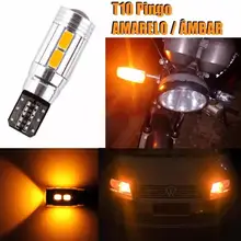 2 unidades hiper led t10 pingo com 10 leds 5630 / 5730 canbus em liga de alumínio alto brilho e cor intensa amarelo ambar