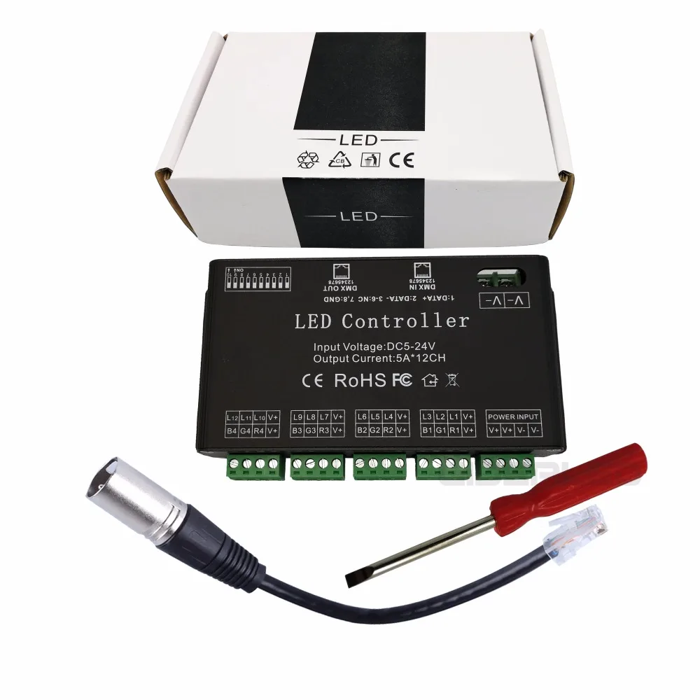 Простой в использовании 12 канальный dmx512 ШИМ декодер RGB 60A DMX диммер драйвер вход DC5