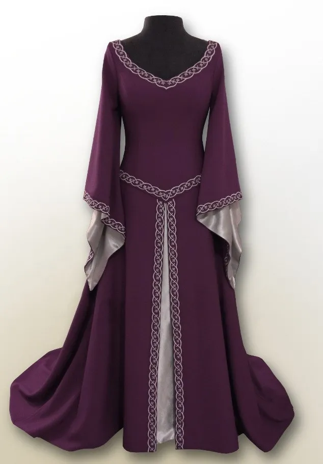 

2018 5 Colors Vintage V Neck Long Flare Sleeve Cos Clothing Dress Print The Medieval Halloween Dress