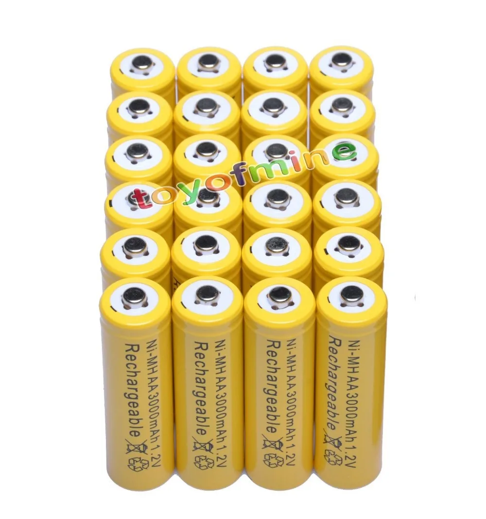 

24x AA 3000mAh 2A 1.2 V Ni-MH Yellow Rechargeable Battery Cell for MP3 RC Toys