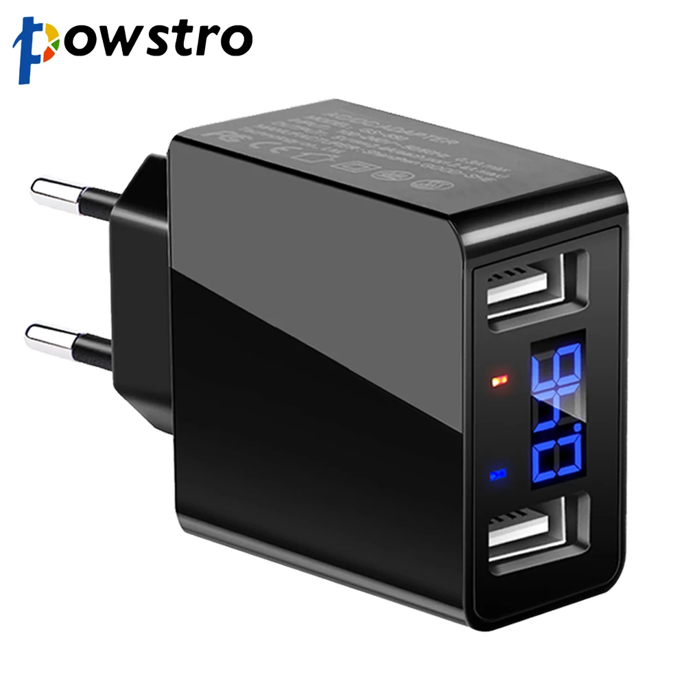 

Powstro Dual USB Phone Charger LED Display Adapter The Max 2.4A Smart Fast Charging Mobile Wall Charger for iPhone for Samsung