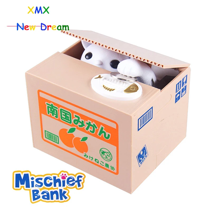 

Free shipping Mischief Bank Piggy Bank Cat Automatic Electric Stole Coin Piggy Bank Money Saving Box Gifts For Kids children