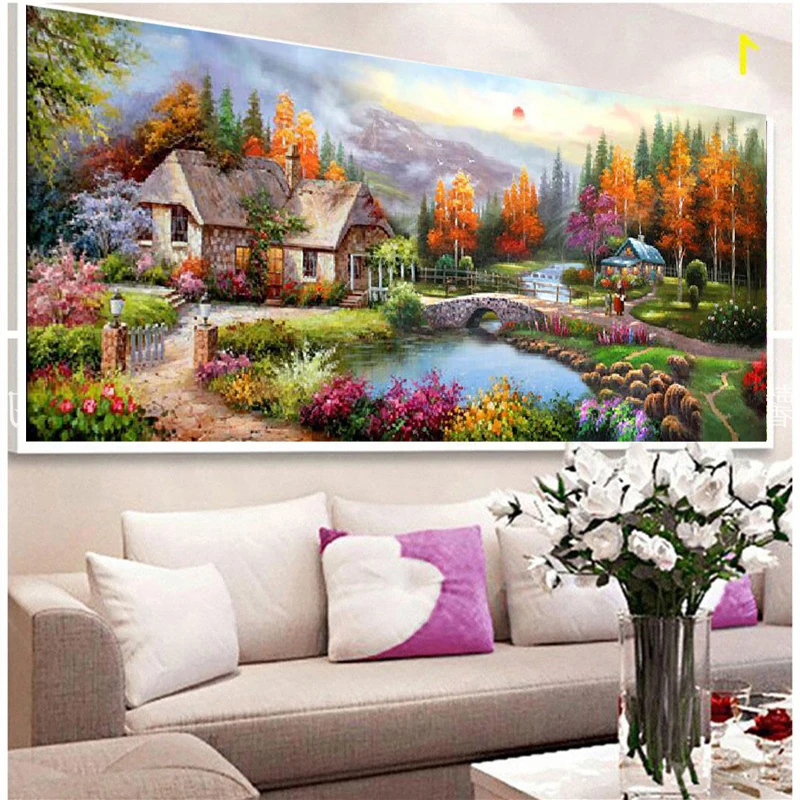 

QIANZEHUI,DIY Diamond Embroidery,Round Diamond European town Full rhinestone Diamond painting cross stitch,needlework
