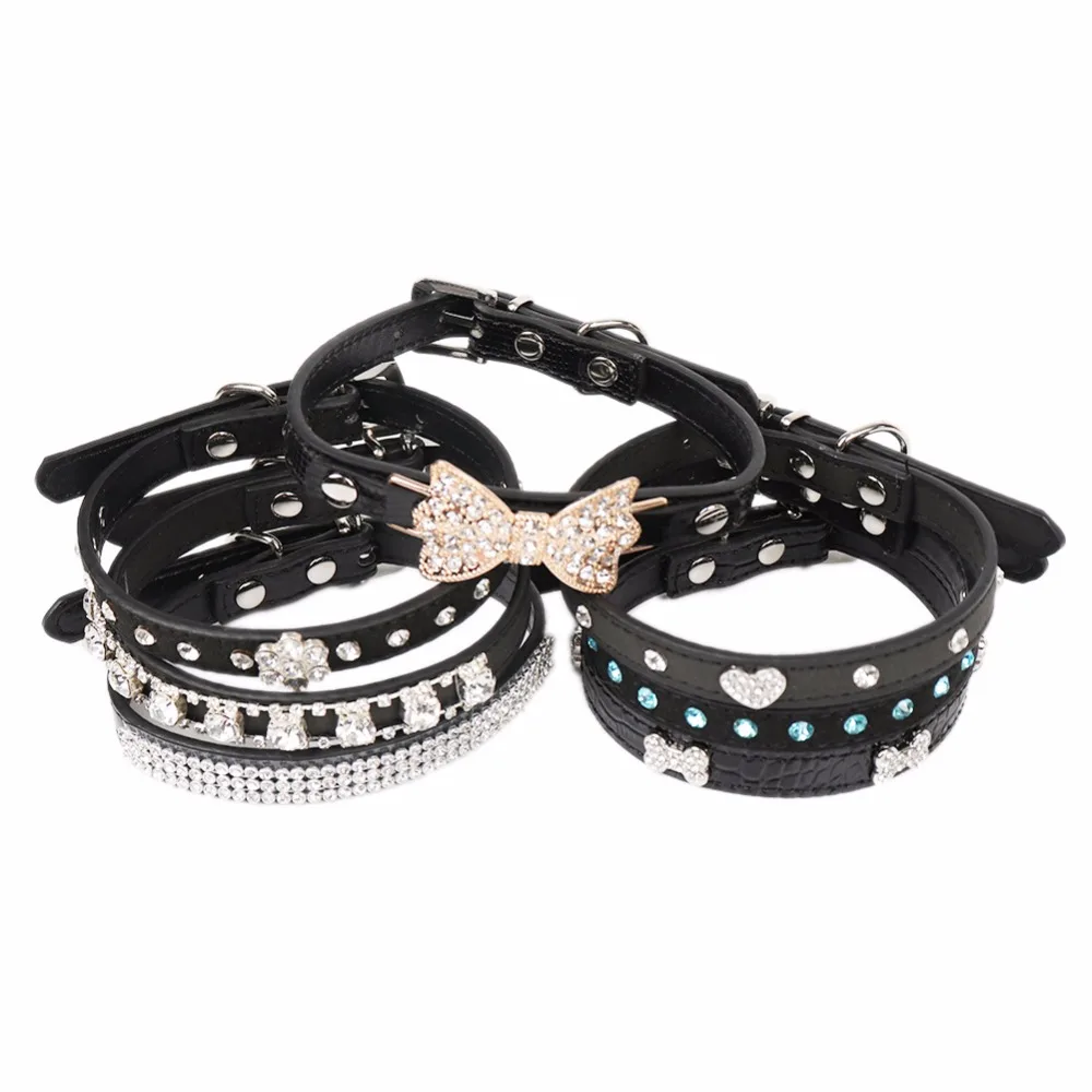 

Black Small Cats Collars Kitten Breakaway Animals Necklace Accessories Rhinestone For Leash Pet Product Dogs Collar collier chat